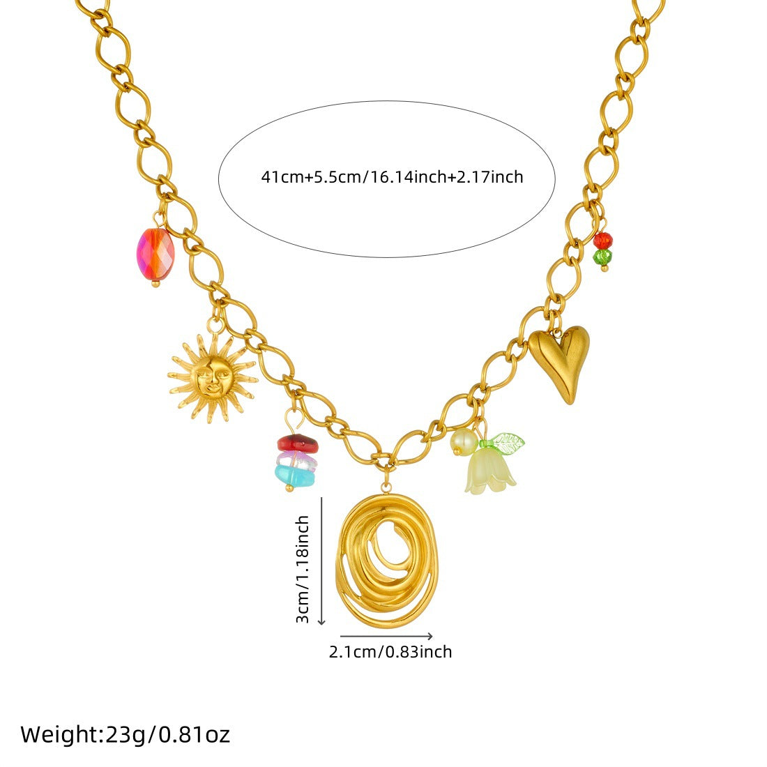Sweet Minimalist Colorful Acrylic Beaded Lily of the Valley Heart Teardrop Pendant Stainless Steel Plated Cable Chain Jewelry Set for Women