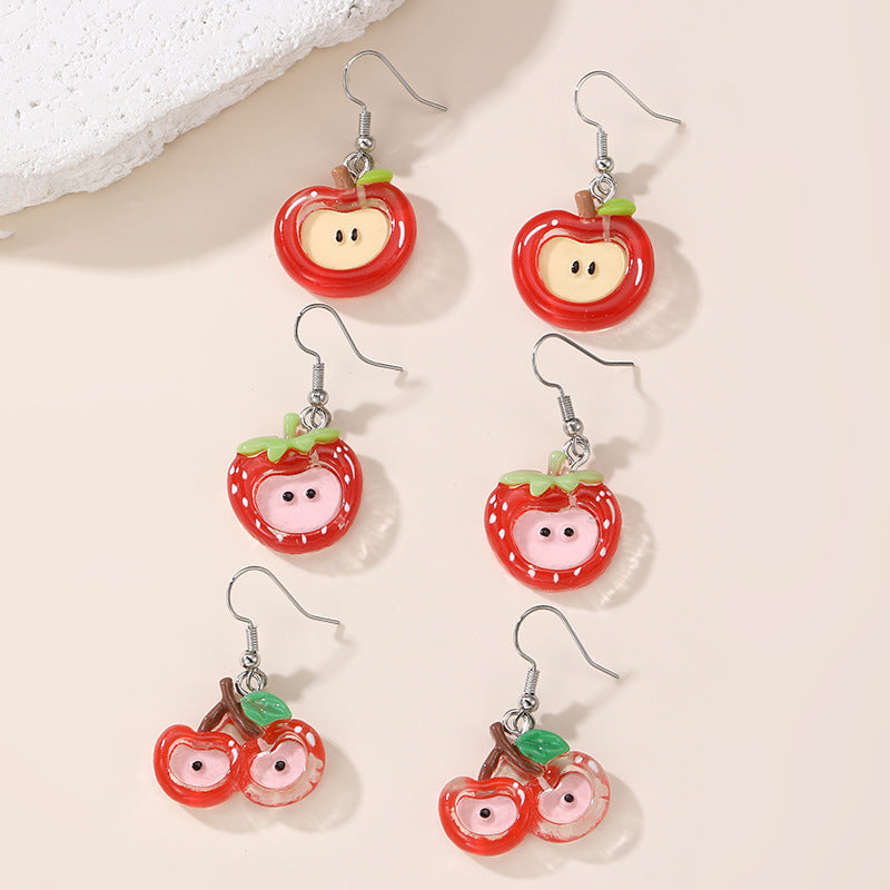 Orecchini a perno per bambini in resina plastica a forma di fiocco minimalista con design a frutta e petali a tema gelato colorato