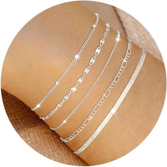 Bohemian Minimalist Geometric Plated Alloy Cuban Link Chain Pearl Bracelet Set for Women
