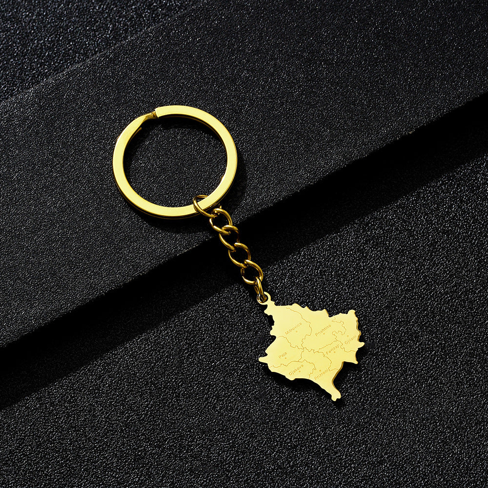 Portachiavi con ciondolo a tema Kosovo in acciaio inossidabile alla moda per uomo e donna, design urbano minimalista con finitura metallica premium