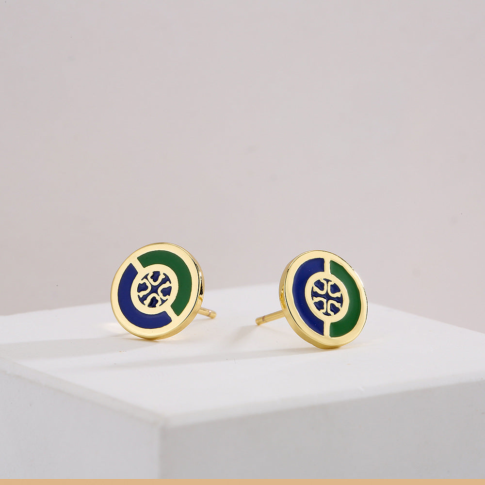 Orecchini a Perno da Donna Minimalisti Geometrici Irregolari Smaltati in Rame Placcato Oro 18K Stile Vintage