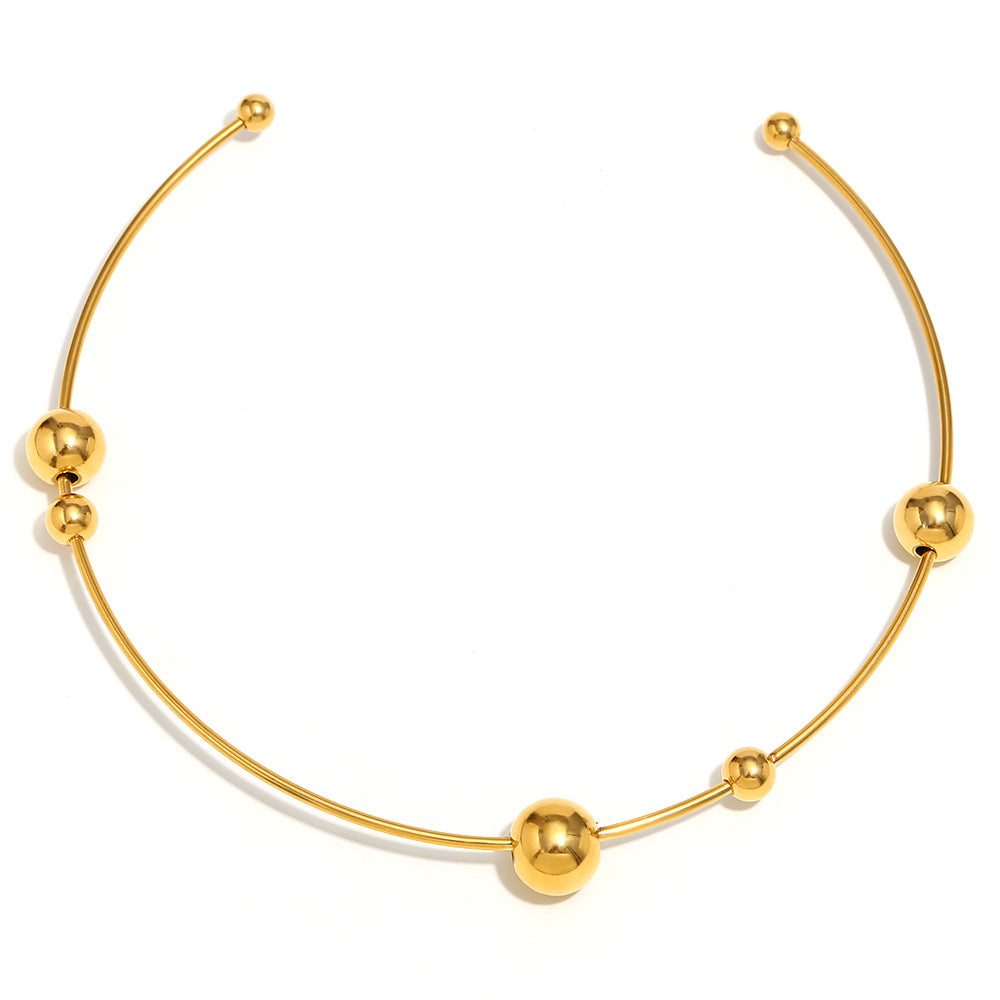 Collana Girocollo da Donna in Acciaio Inossidabile Placcato Oro 18K con Perline Rotonde Geometriche Minimaliste