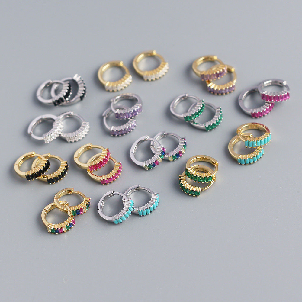 Pendientes de tuerca de plata esterlina 925 con incrustaciones geométricas de diamantes de imitación para hombres y mujeres unisex
