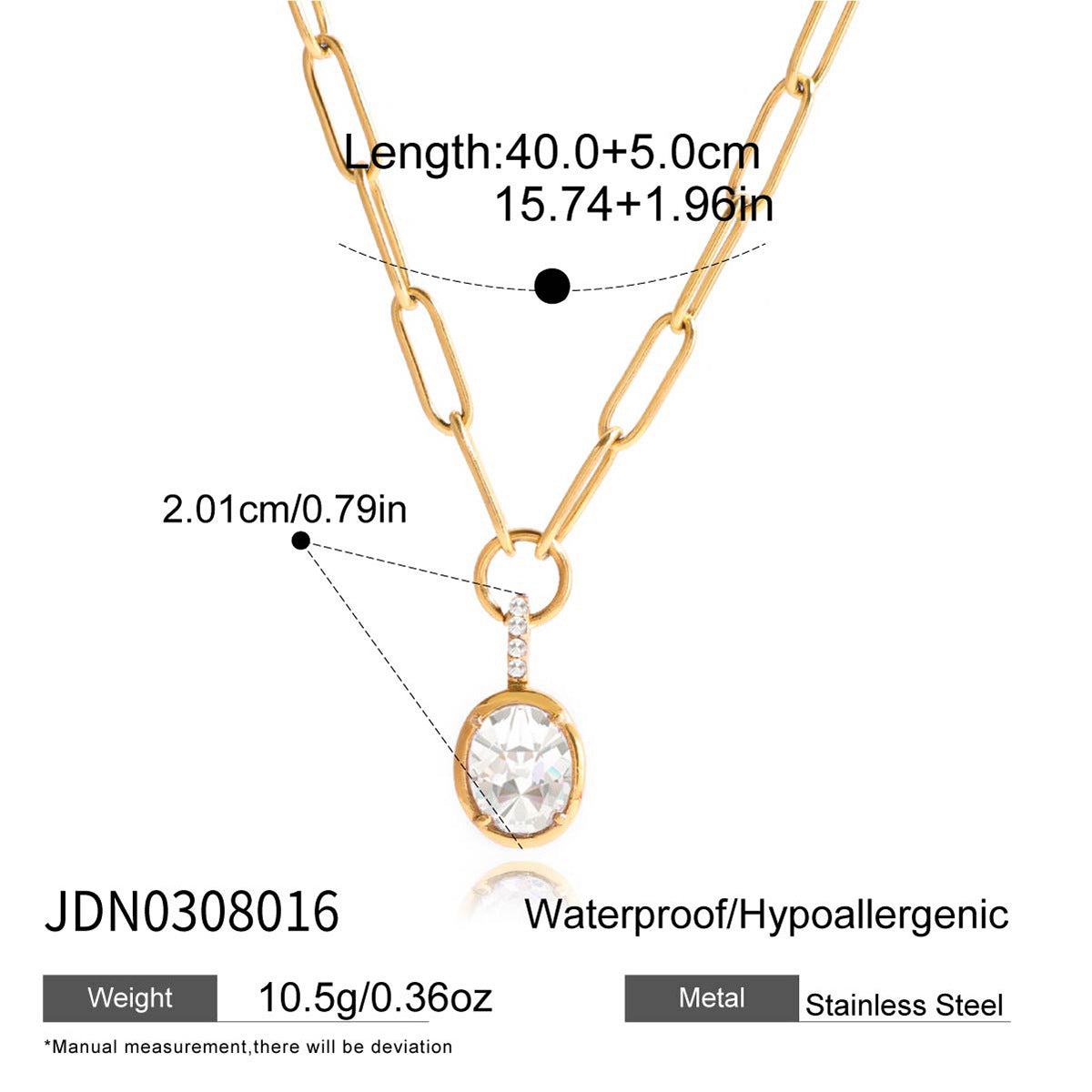 Collana da donna in acciaio al titanio placcato oro 18 carati con zirconi geometrici di lusso