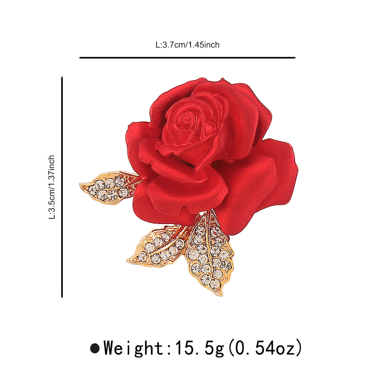Elegante broche floral de aleación con incrustaciones de diamantes de imitación y acabado esmaltado, diseño de rosa roja para mujer