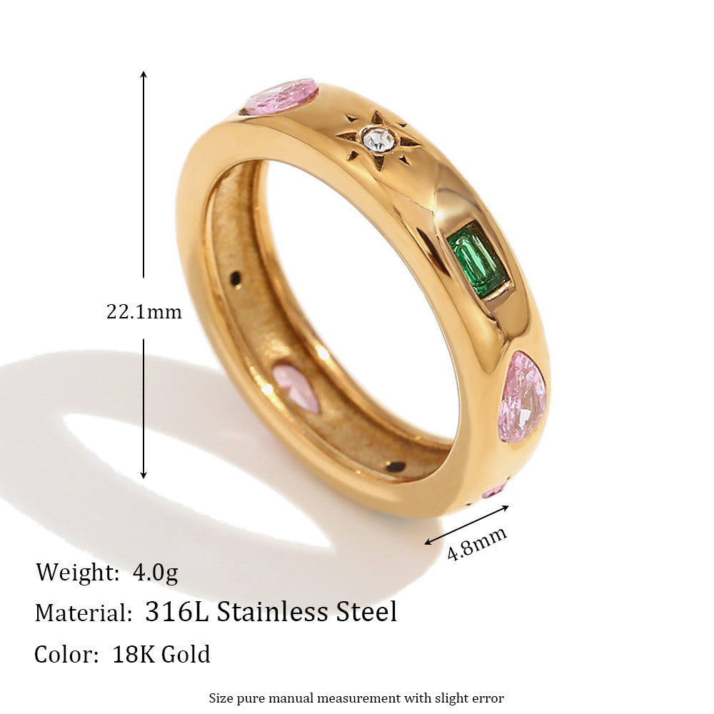 Fashionable Vintage-Style Lip-Shaped Open Band Ring for Women Made of Stainless Steel with 18K Gold Plating and Geometric Design