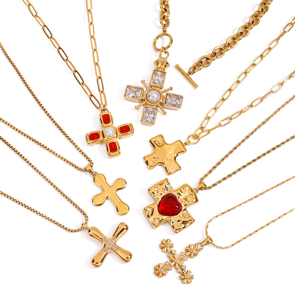Minimalist Stainless Steel Cross Pendant Necklace Titanium Steel Plated Geometric Design for Women
