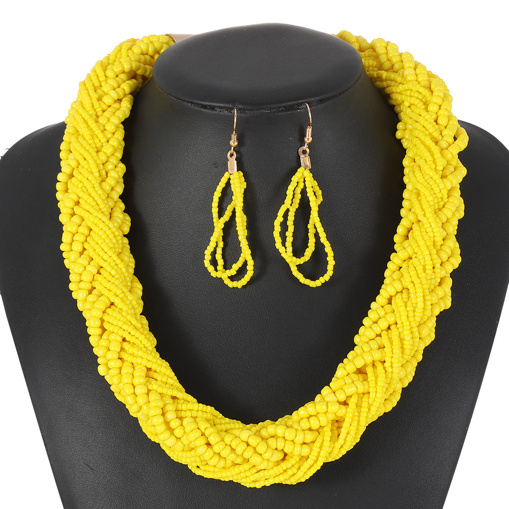 Set di collana multifilo bohémien dolce-grintoso da donna con catena di perline di vetro e girocollo a rete