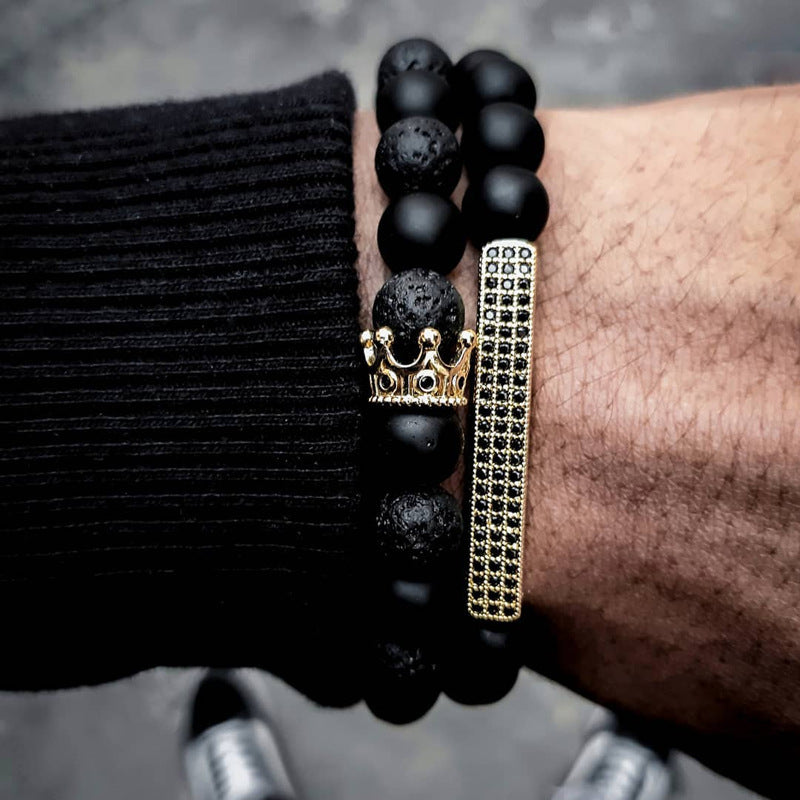 Matte Geometric Brass Bracelet Set with Cubic Zirconia Inlay for Unisex