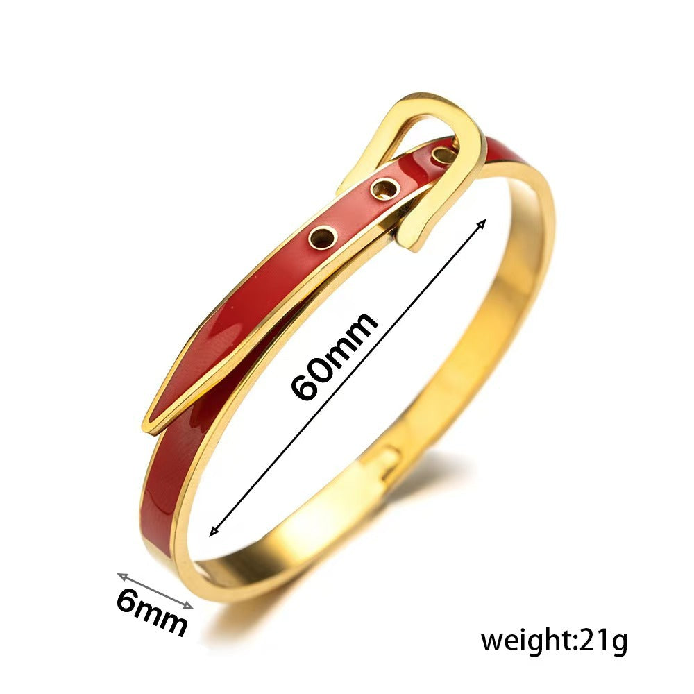 Fashionable Geometric Oval Titanium Steel Bracelet with Vacuum-Plated Hypoallergenic Finish
