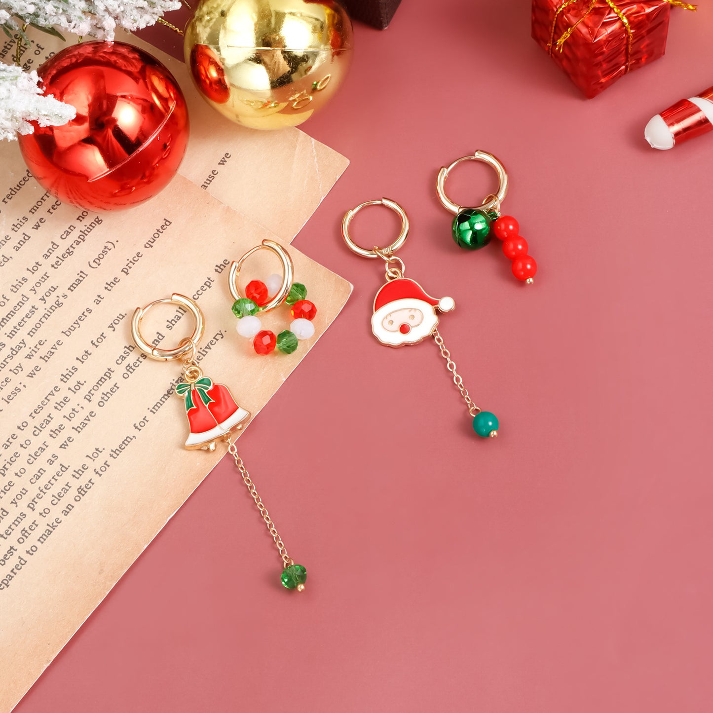 Pendientes colgantes vintage de campana de árbol de Navidad de aleación de zinc geométricos para mujer con acabado chapado