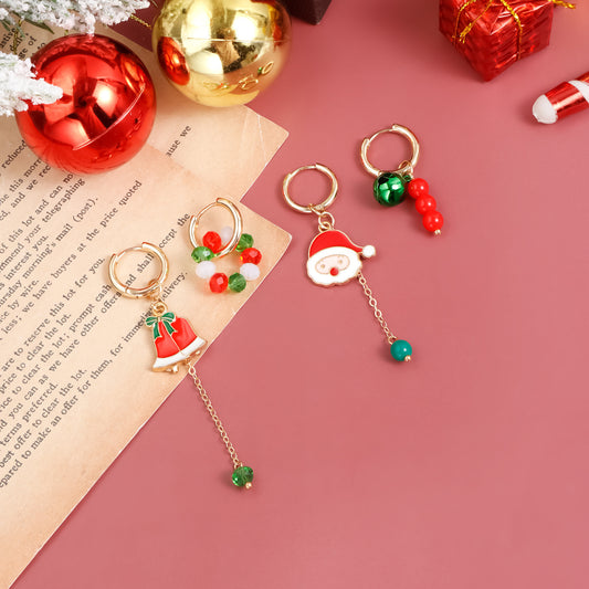 Orecchini pendenti da donna a campana con albero di Natale, in lega di zinco geometrica vintage e finitura placcata