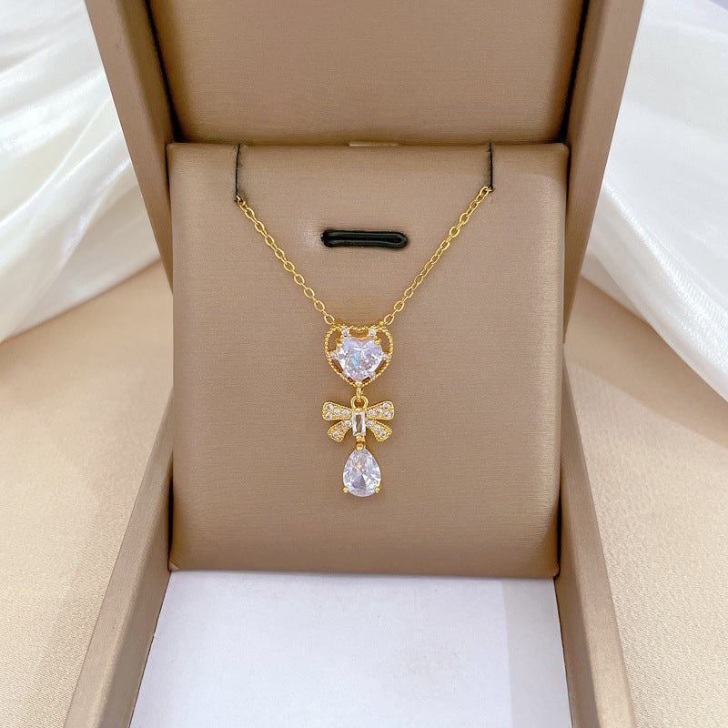 Collar de acero de titanio geométrico minimalista de lujo con incrustaciones de diamantes de imitación para mujer
