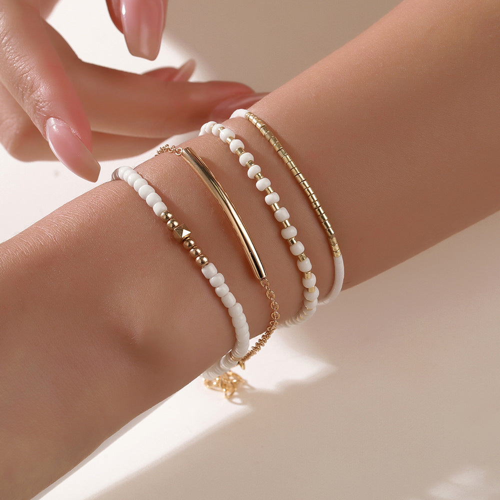 Bohemian Multi-Layer Geometric Round Glass Bead and Crystal Bracelet for Women