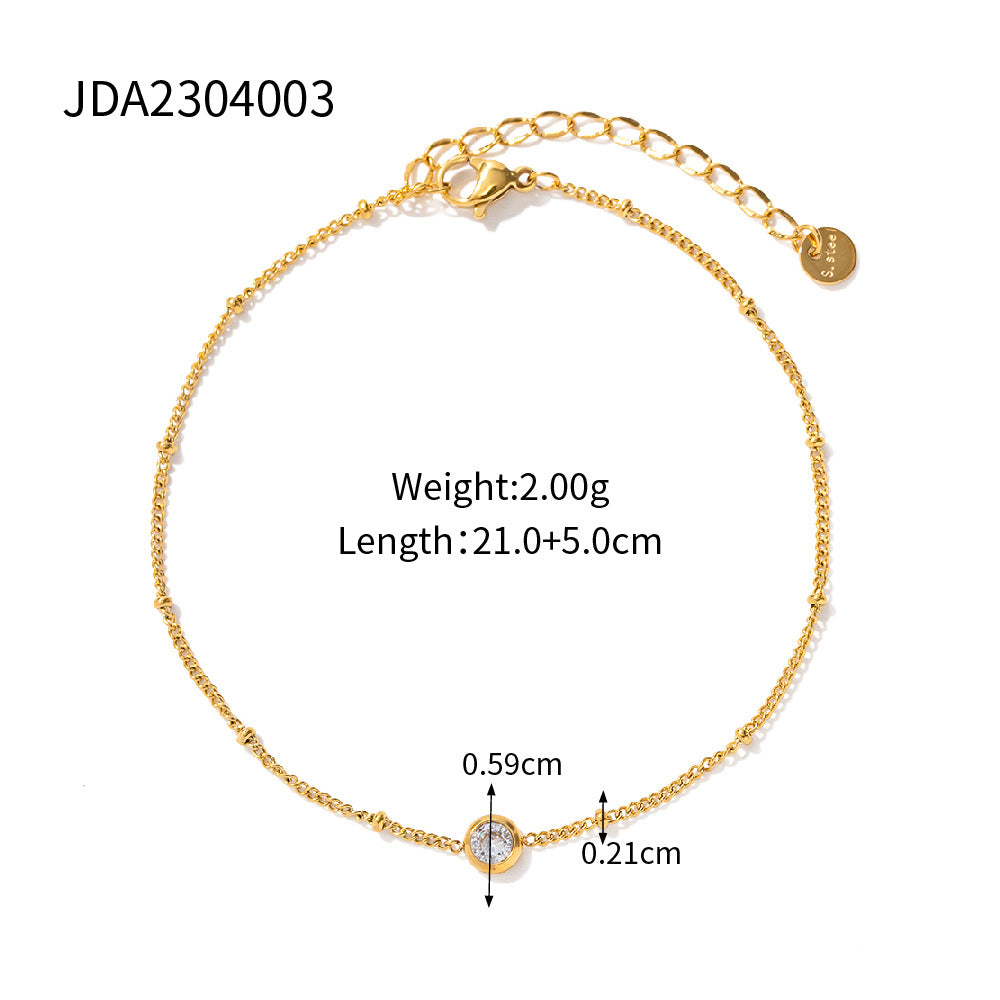 Retro INS-Style Geometric Titanium Steel Anklet with 16K Gold Plating and White Zircon Inlay for Women