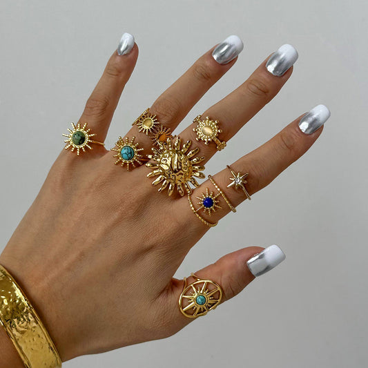 Elegant Geometric Star Stainless Steel Plated Turquoise Open Ring for Women