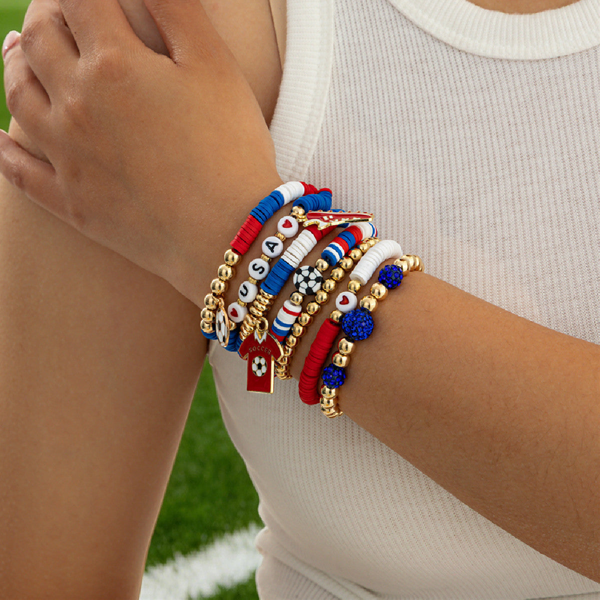 Irregular Resin Beaded Crystal Bracelet with Letter Charms for Women