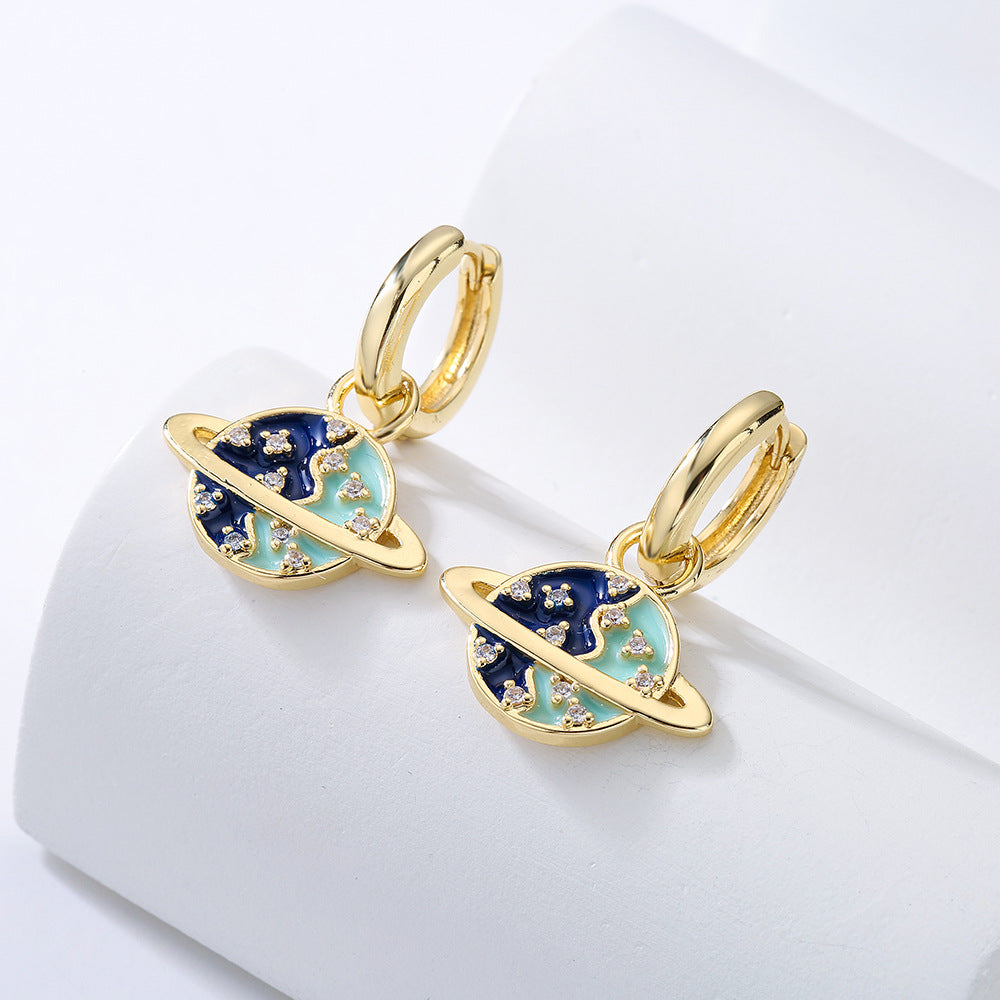 Orecchini Minimalisti Geometrici in Rame con Placcatura Oro 18K Intarsi in Strass e Design a Terra Smaltato per Donna