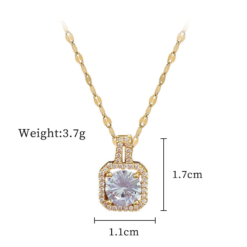 Luxury Geometric Titanium Steel Rhinestone Necklace and Earrings Set for Women