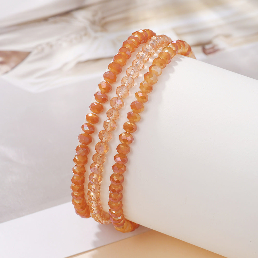 Minimalist Floral Cut Crystal Glass Beaded Stretch Bracelet Set for Unisex