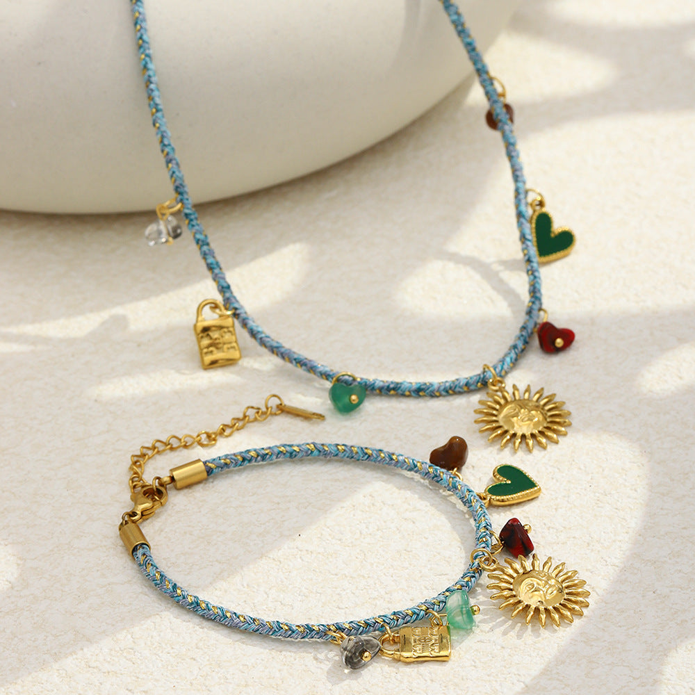 Bohemian Geometric Stainless Steel Gold Plated Pendant Necklace for Women