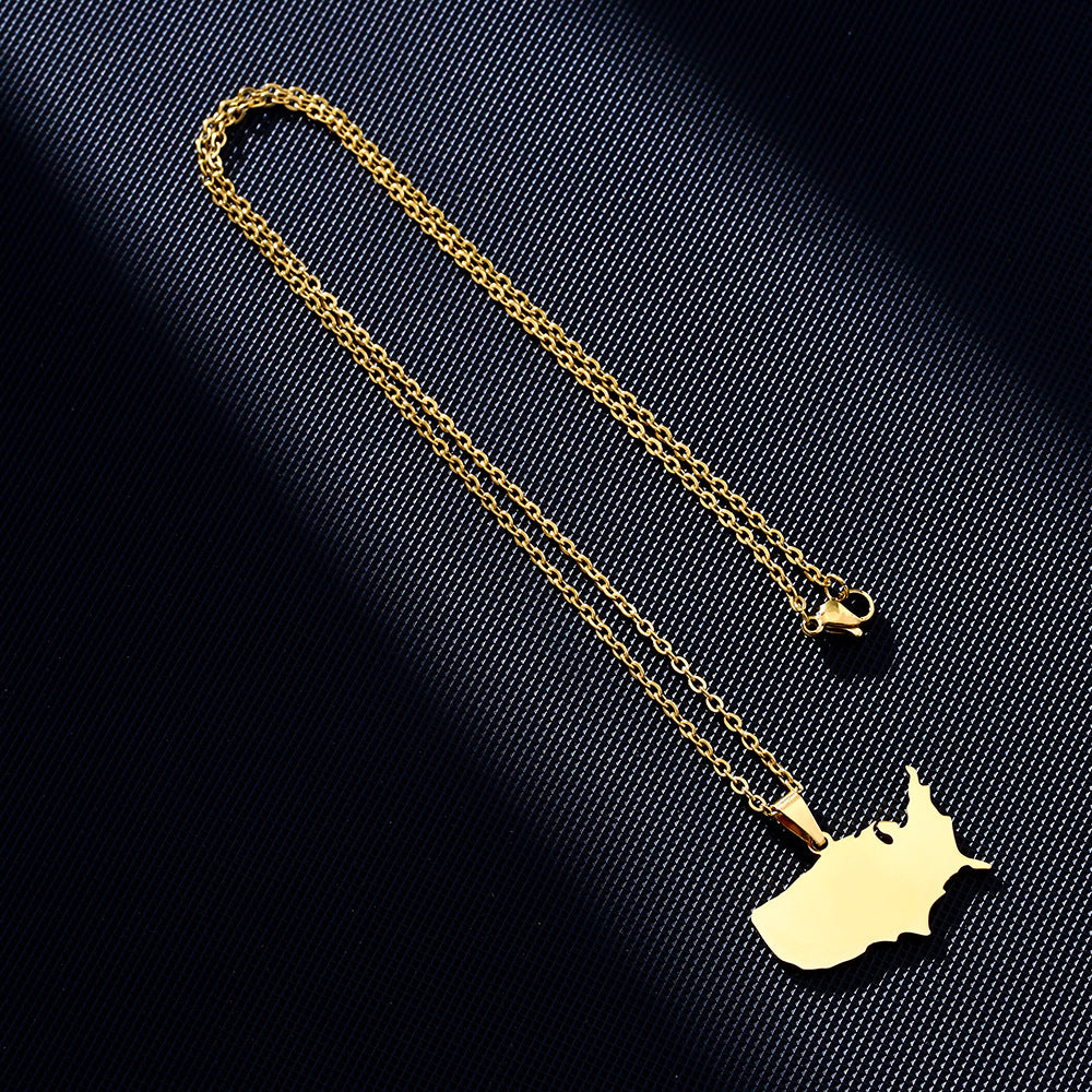 Geometric American Map Pendant Necklace in Stainless Steel with Titanium Steel Charm and Electroplated Finish for Unisex Fashion Wear