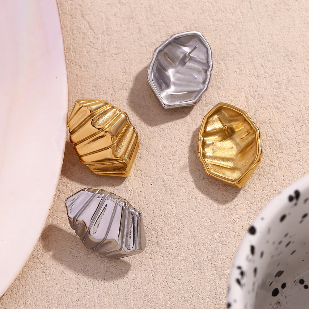 Minimalist Irregular Geometric Stainless Steel Ear Studs with 18K Gold Plating for Women