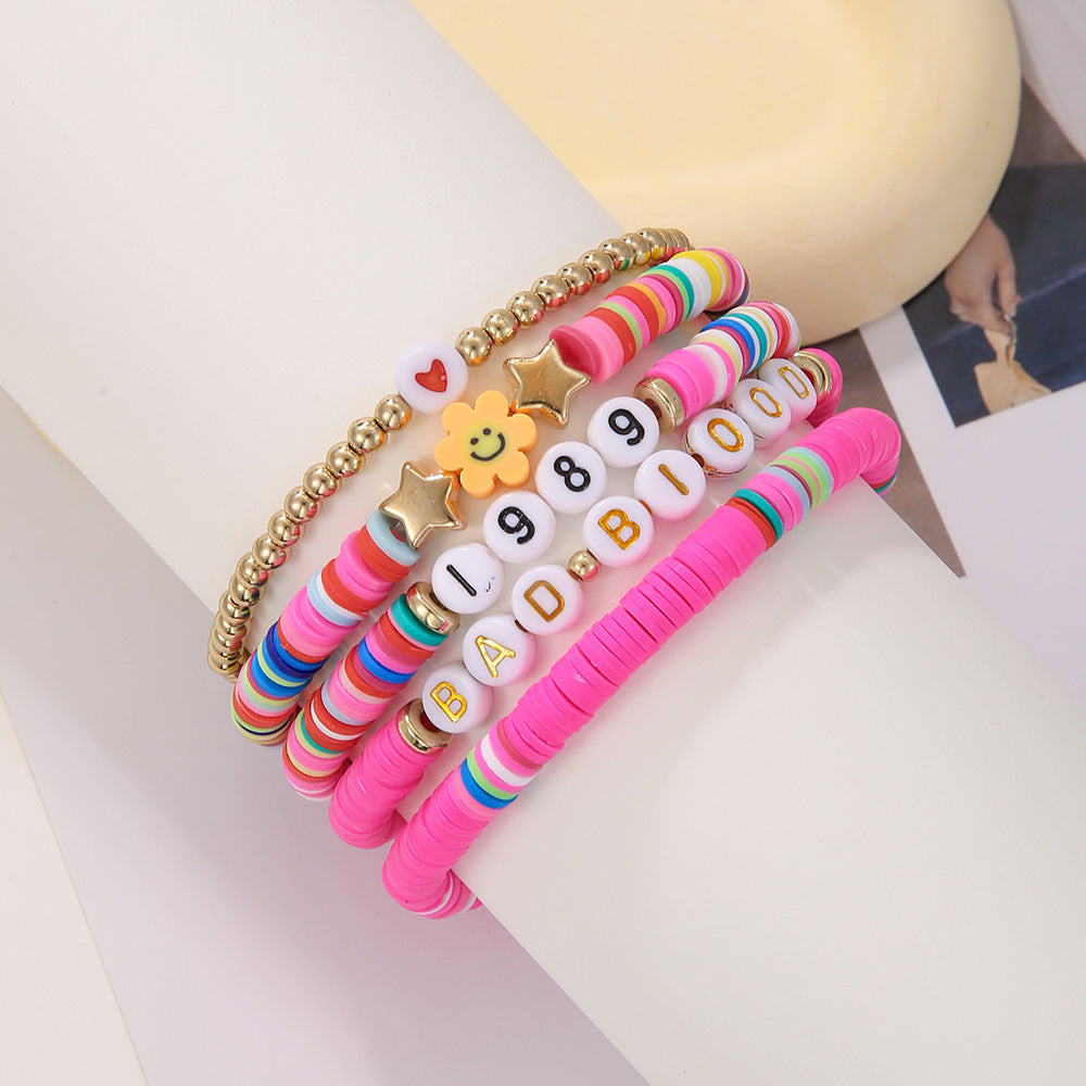 Bohemian Casual Geometric Letter Resin Brass Acrylic Bracelet Set