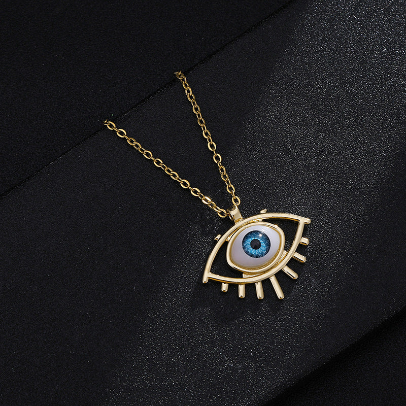 Collana vintage con occhio di Allah geometrico per uomo e donna in rame placcato oro su catena a maglie ovali