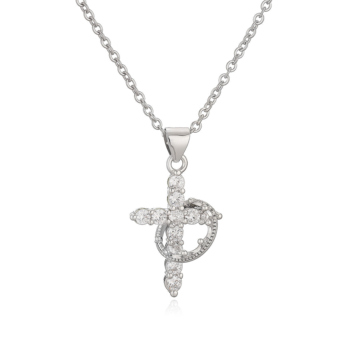 Minimalist 18K Gold Plated Brass Cross Pendant with Cubic Zirconia Inlay for Women