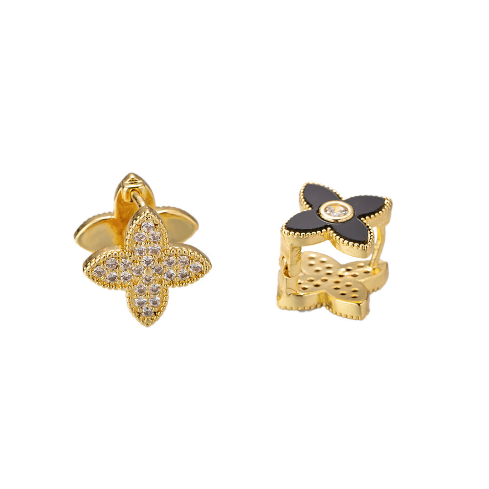 Orecchini a cerchio da donna in rame placcato oro 18K, geometrici, a forma di quadrifoglio irregolare, alla moda