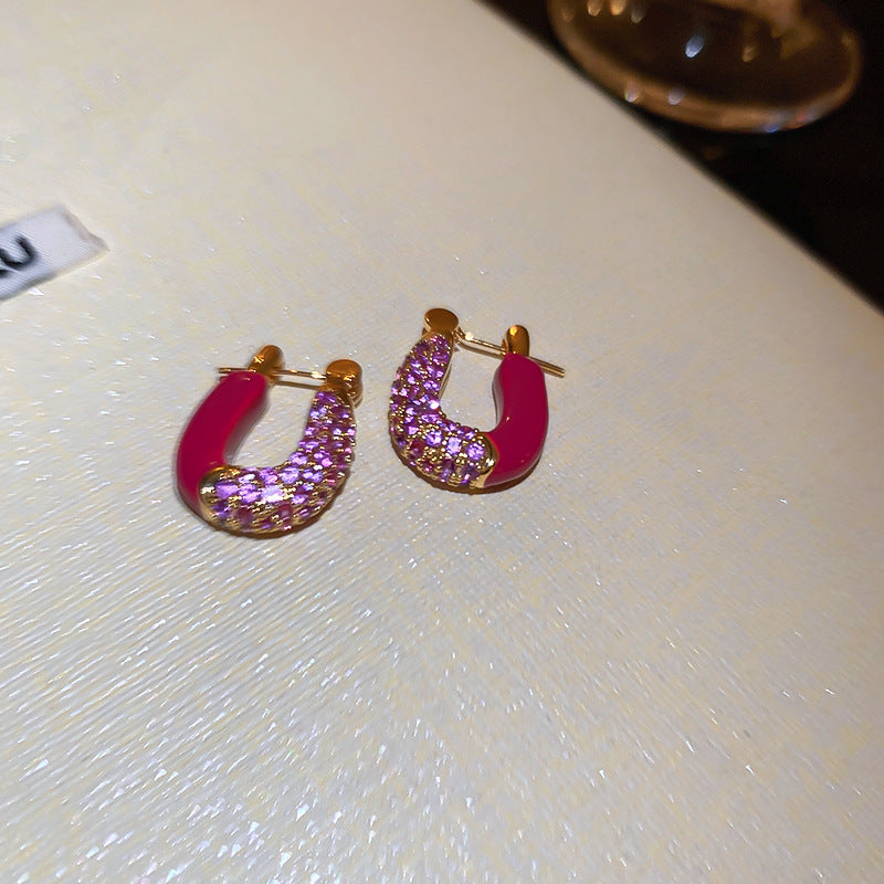 Vintage Geometric Earrings with Enamel Finish in Copper Base and Steel Posts for Women