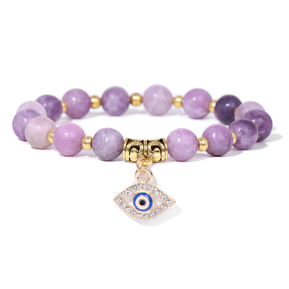 Vintage Minimalist Geometric Agate Beaded Bracelet with Evil Eye Pendant Unisex Jewelry