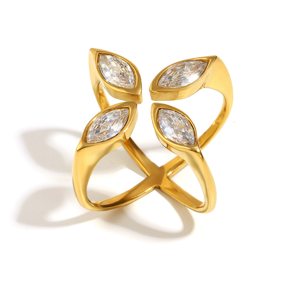 Anello geometrico alla moda in acciaio inossidabile placcato oro 18 carati da donna