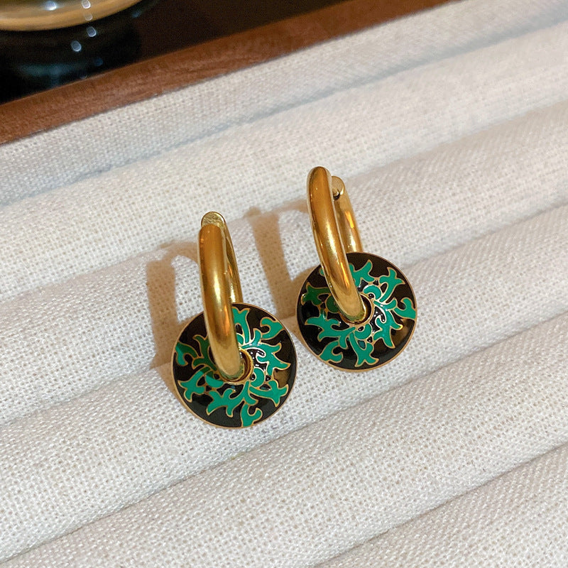 Vintage Geometric Earrings with Rhinestone Inlay in Gold-Plated Metal for Women