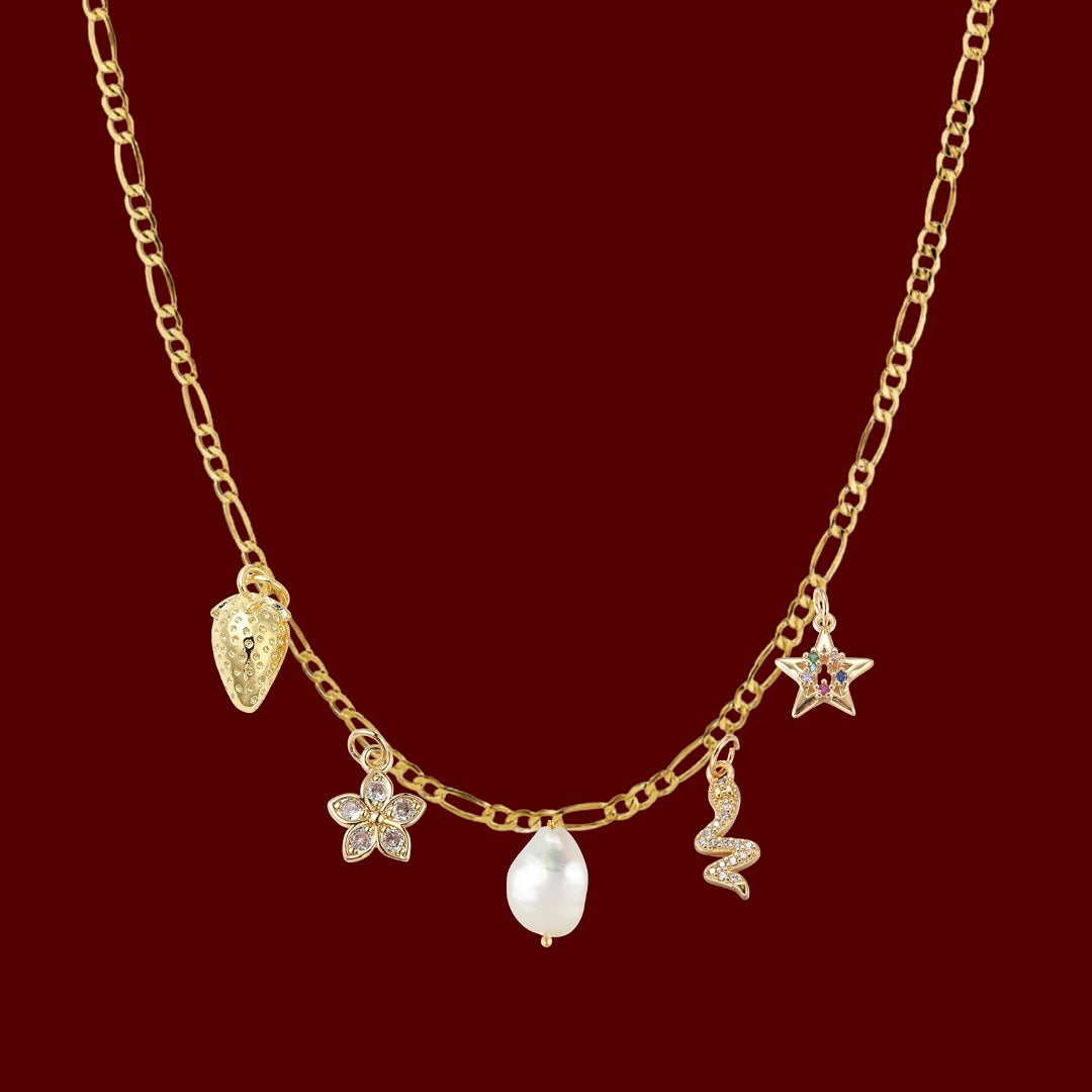 18K Gold Plated Stainless Steel Star Heart Charm Bar