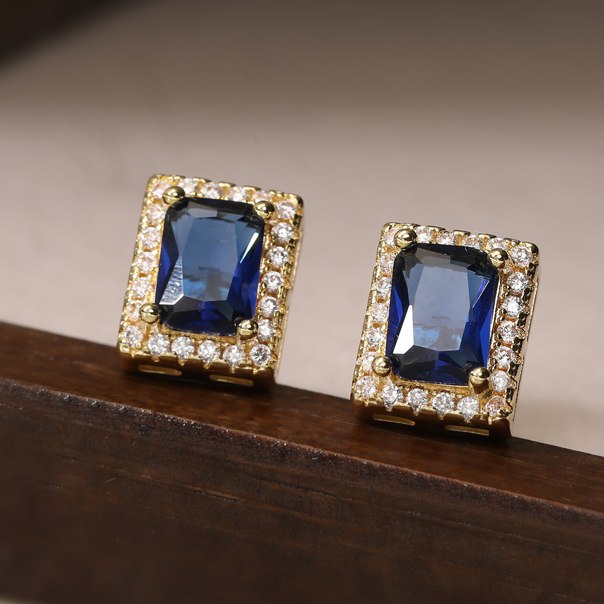 Minimalist Rectangular Zircon Stud Earrings for Women in Copper with 18K Gold Plating and Micro-Pave Setting