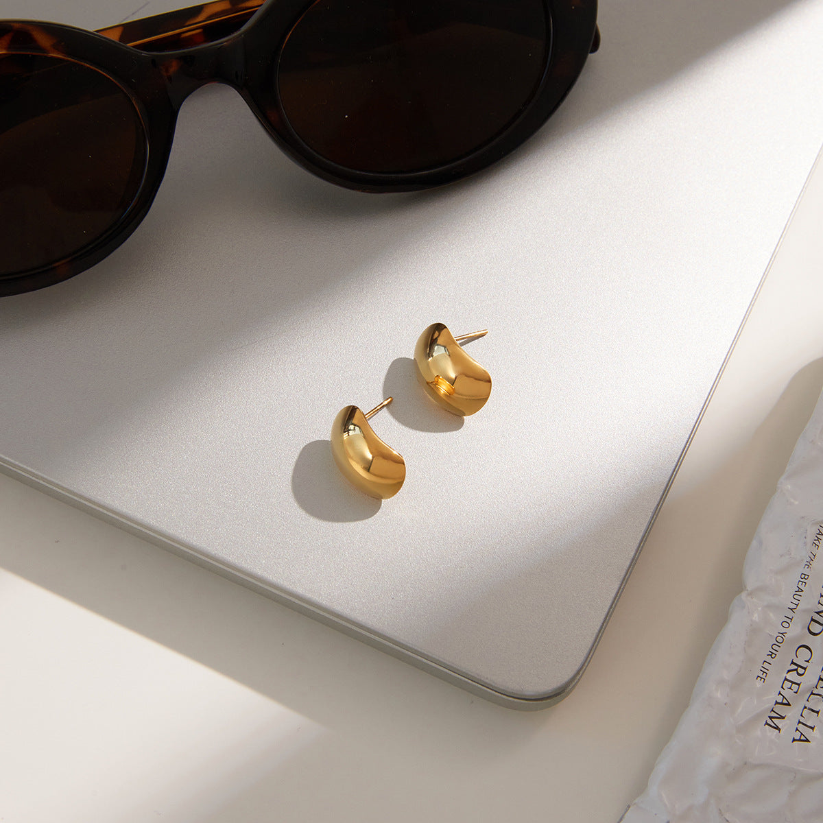 Elegant Minimalist Geometric Oval Polished Plated Stainless Steel Earrings