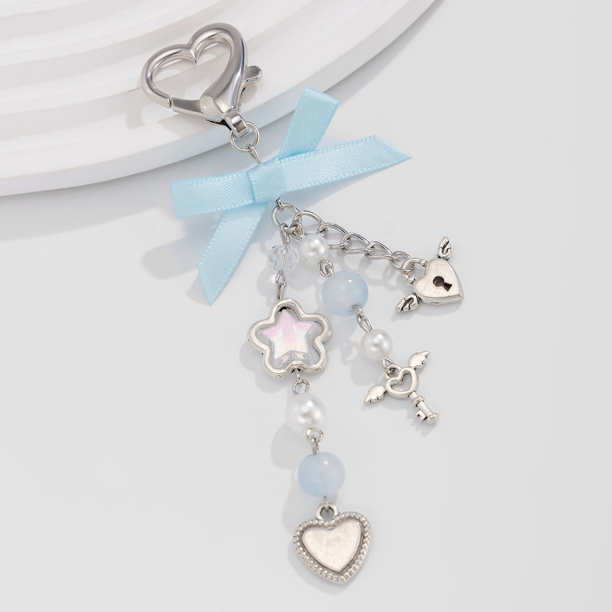 Sweet Heart Imitation Pearl Plated Alloy Keychain Charm