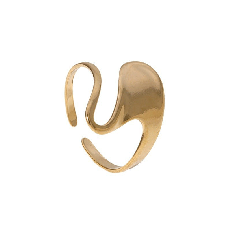 Anillo Abierto Minimalista de Acero Inoxidable Pulido con Forma Irregular para Mujer con Acabado Chapado
