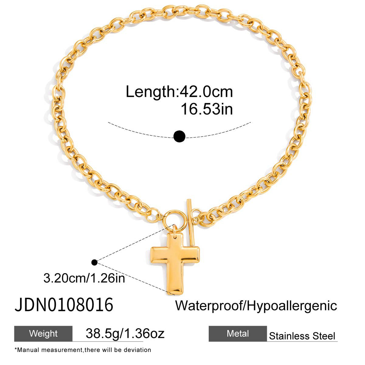 Minimalist 18K Gold Plated Stainless Steel Cross Necklace PVD Geometric Pendant Cable Chain for Unisex