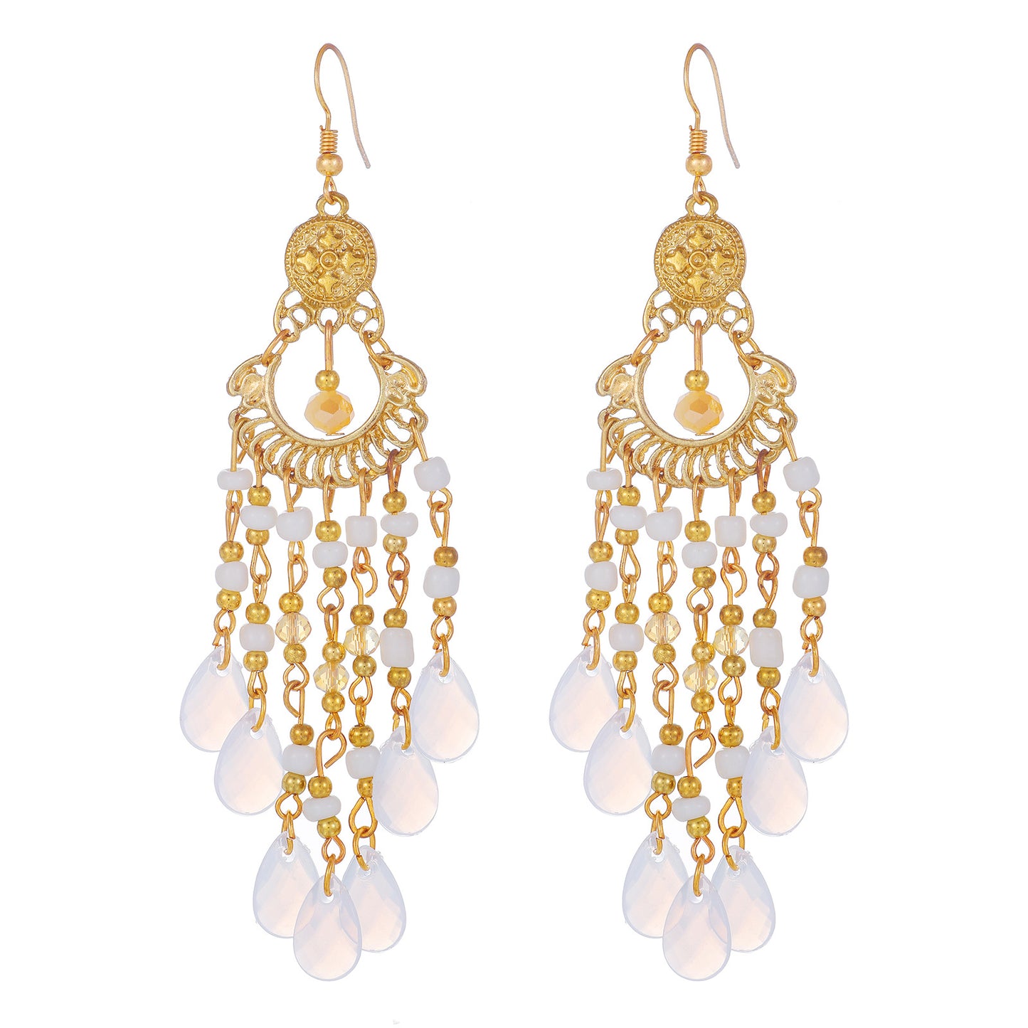 Bohemian Vintage Geometric Teardrop Hollow Tassel Drop Earrings for Women