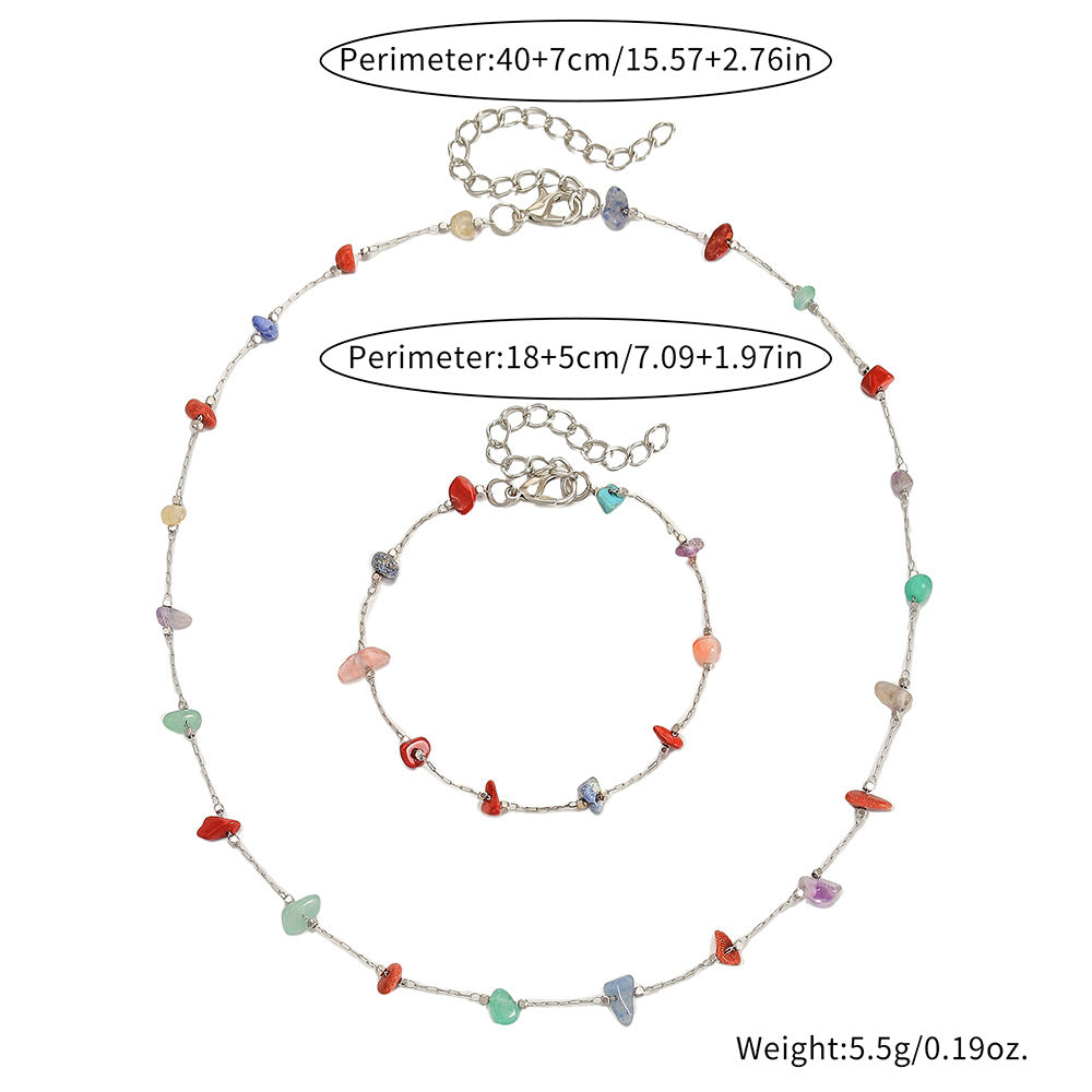 Colorful Irregular Raw Stone Geometric Necklace and Bracelet Set for Women