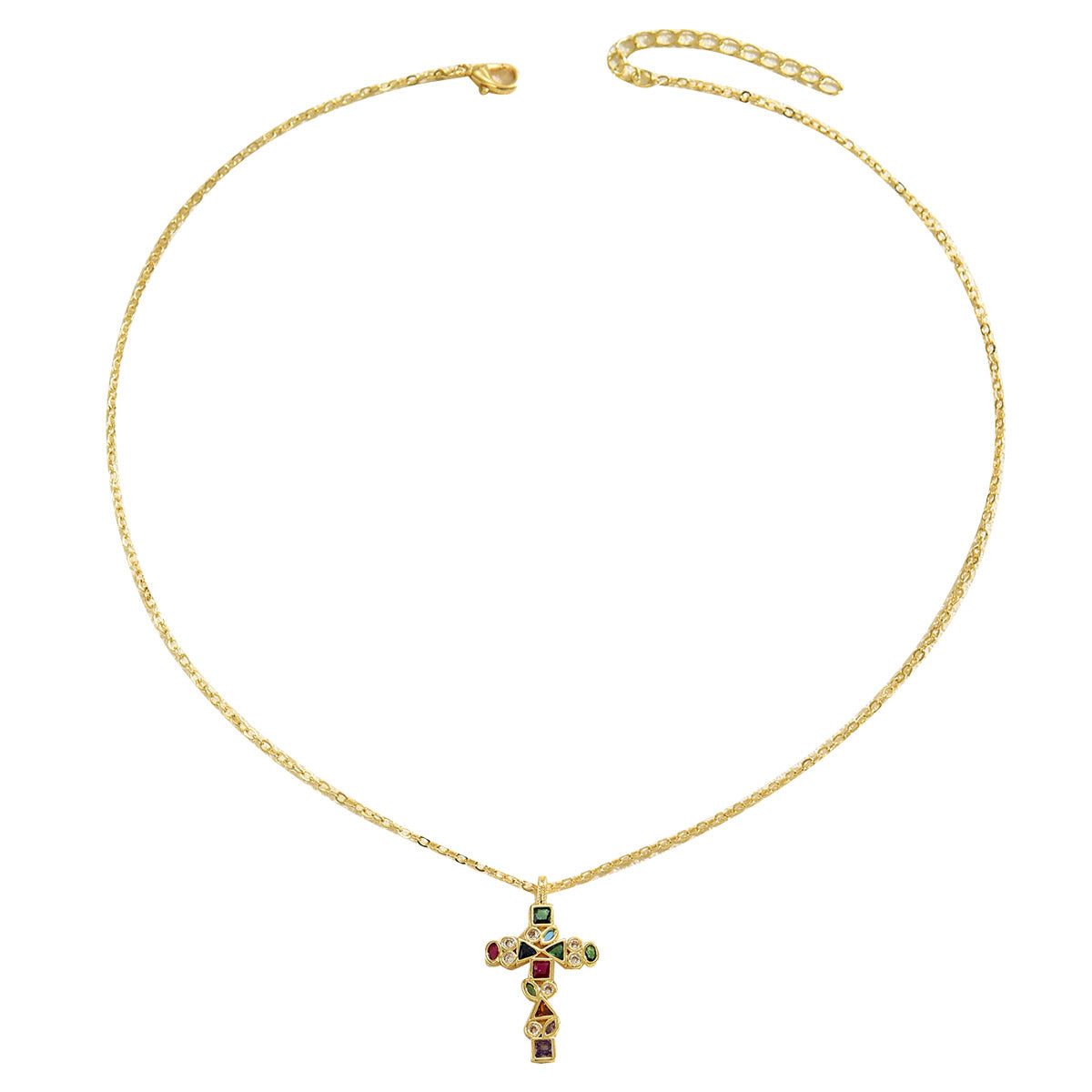 Collana con ciondolo a croce minimalista da donna con intarsio in zircone su base in rame, gioiello geometrico con catena a medaglione