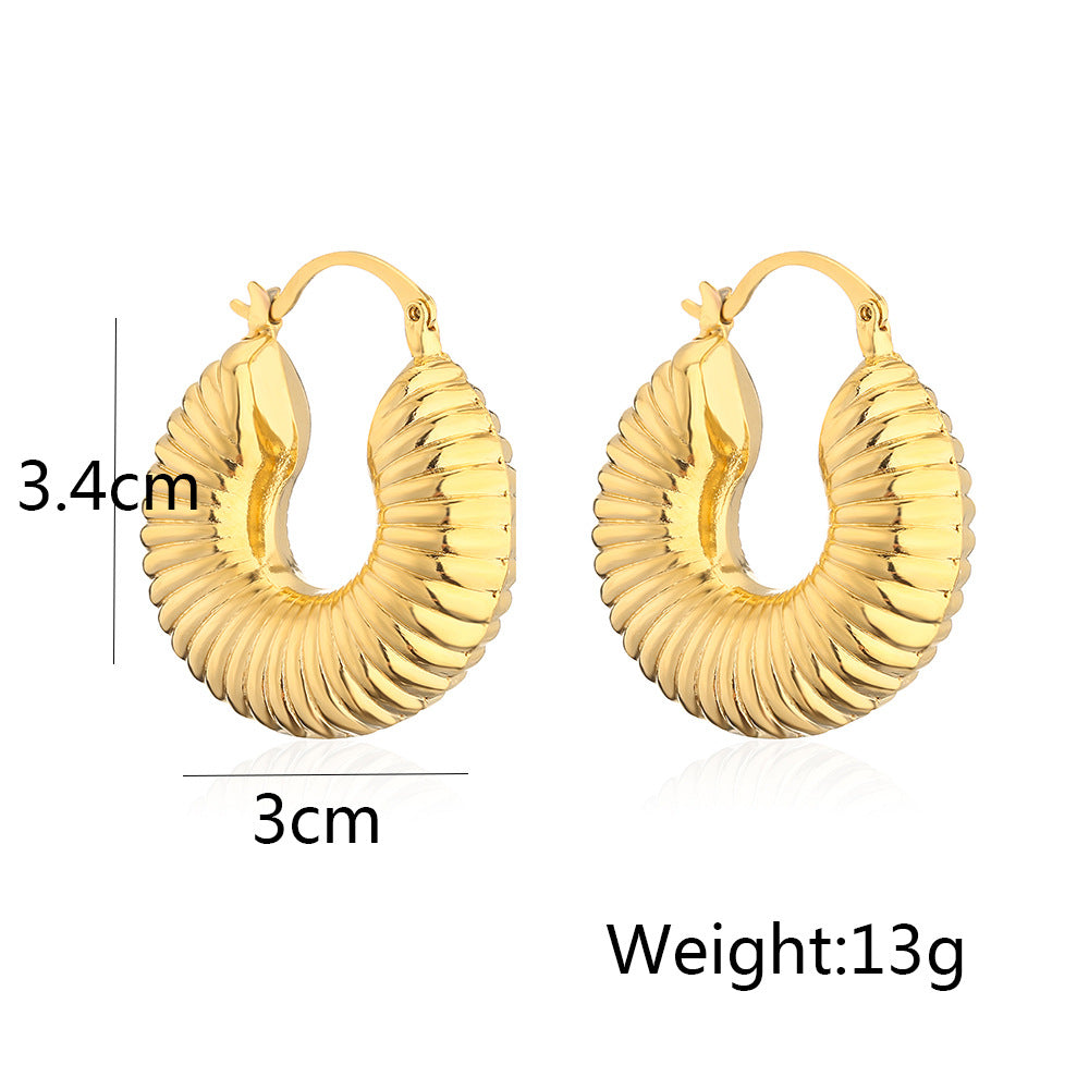 Vintage-Style Geometric Copper Hoop Earrings with Real Gold Plating for Women