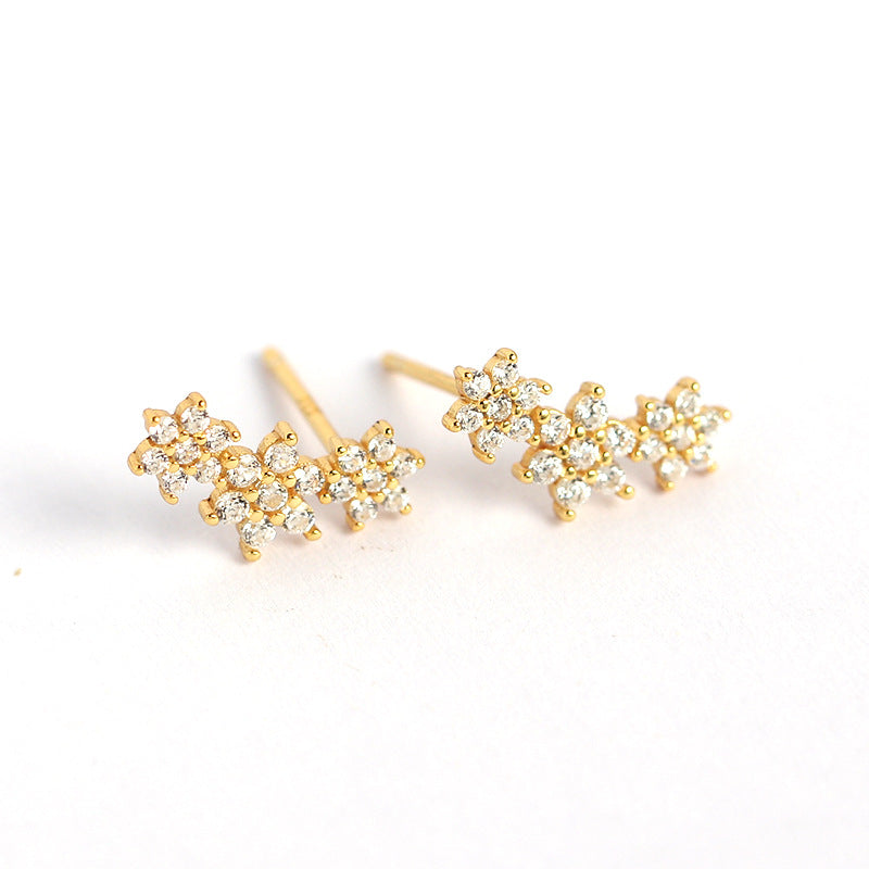 Sweet Elegant 925 Sterling Silver Floral Rhinestone Inlay Stud Earrings
