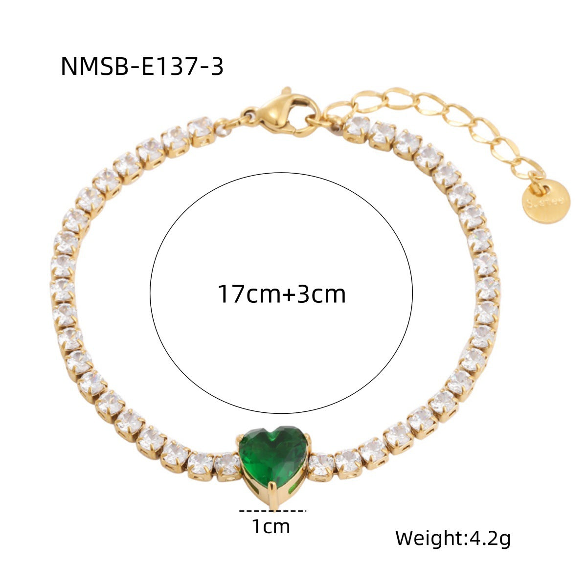 Fashionable Heart-Shaped Titanium Steel Bracelet with 18K Gold Plating and Colorful Zircon for Women