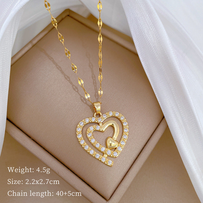 Gargantilla Minimalista de Tres Capas con Forma de Corazón de Acero Inoxidable con Incrustaciones de Diamantes de Imitación para Mujer y Hombre
