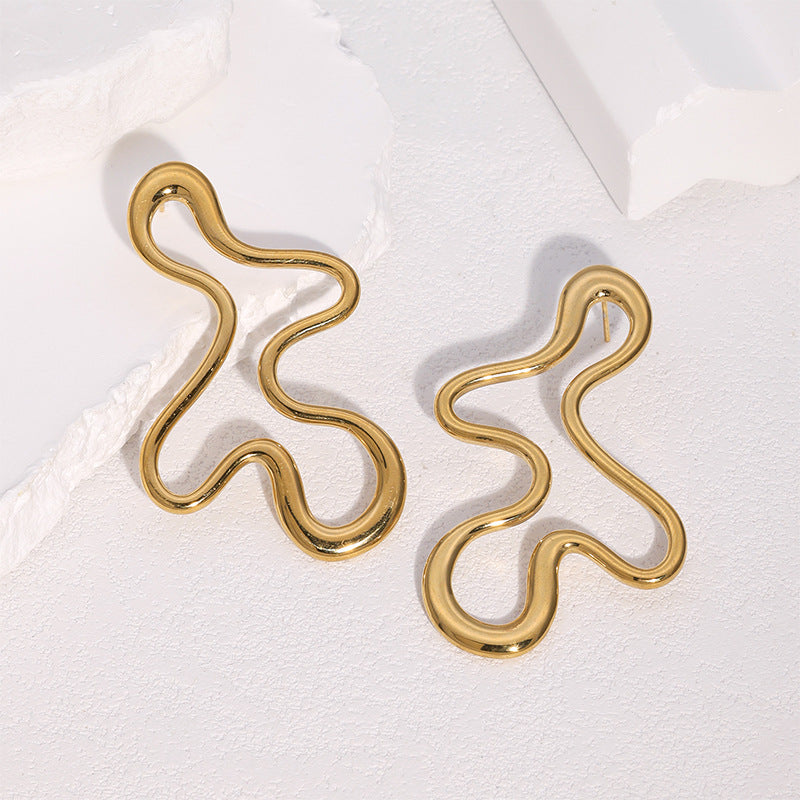 Minimalist Irregular Geometric Stainless Steel Earrings with 18K Gold Plating for Women