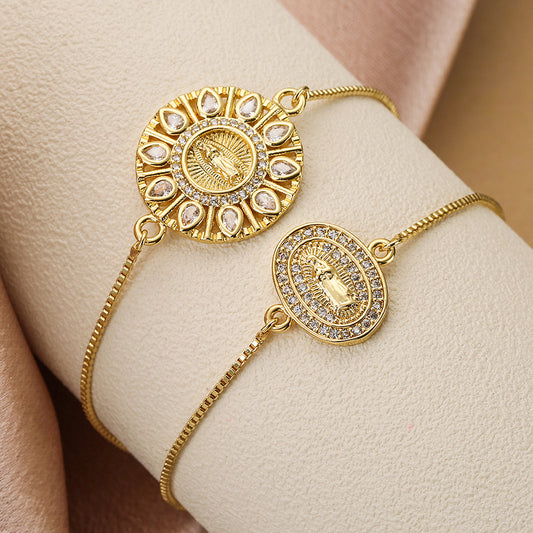Pulsera Minimalista Geométrica Ovalada de Circonita para Mujer en Cobre con Engaste Micro-Pavé